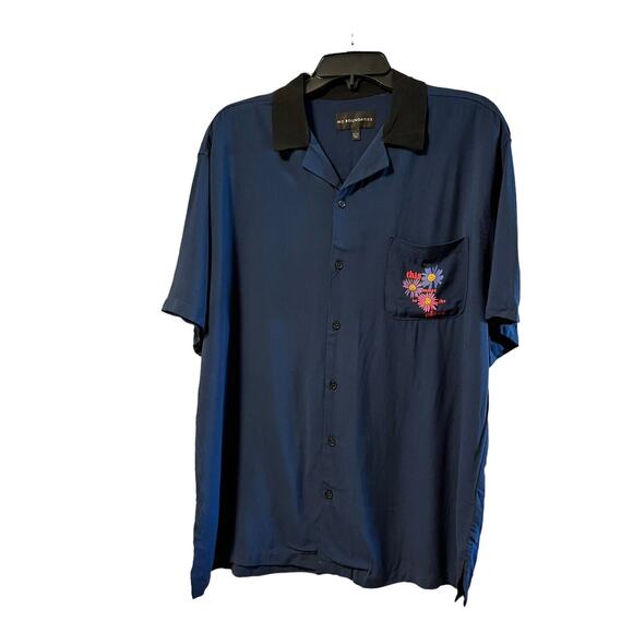 NWT No Boundaries Men's Bowling Shirt Navy Blue 70s Inspired SzL - Picture 1 of 11